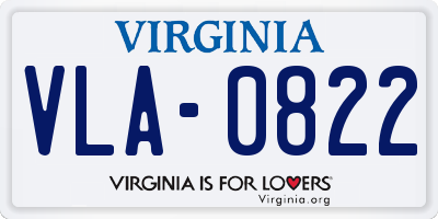 VA license plate VLA0822