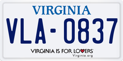VA license plate VLA0837