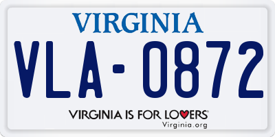 VA license plate VLA0872
