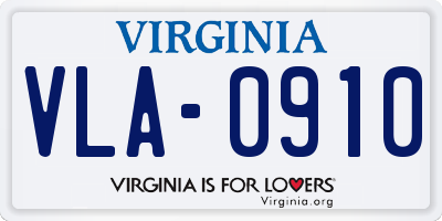 VA license plate VLA0910
