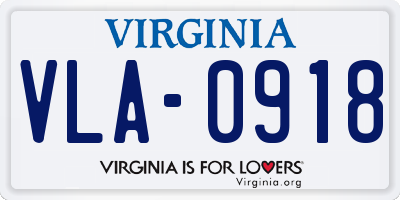 VA license plate VLA0918