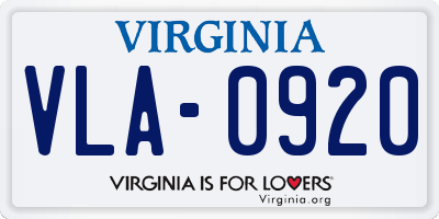 VA license plate VLA0920