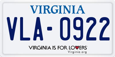 VA license plate VLA0922