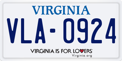 VA license plate VLA0924