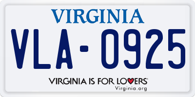 VA license plate VLA0925