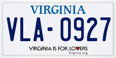 VA license plate VLA0927