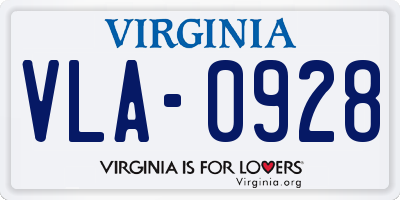 VA license plate VLA0928