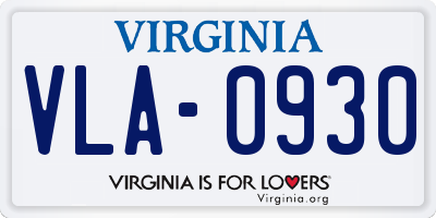 VA license plate VLA0930