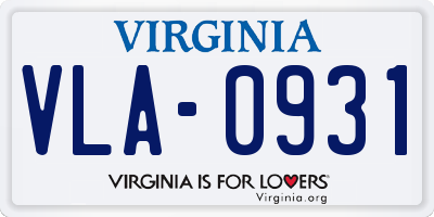 VA license plate VLA0931