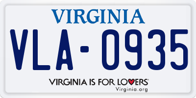 VA license plate VLA0935
