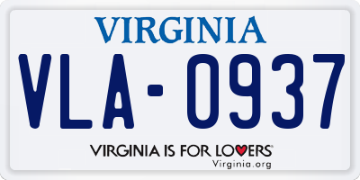 VA license plate VLA0937