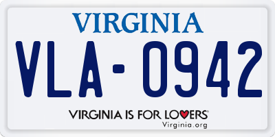VA license plate VLA0942