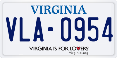 VA license plate VLA0954