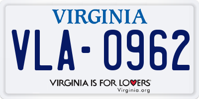 VA license plate VLA0962