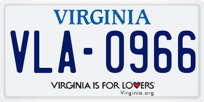 VA license plate VLA0966