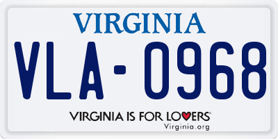 VA license plate VLA0968