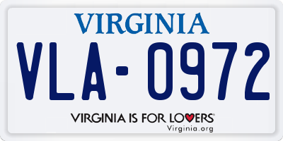 VA license plate VLA0972