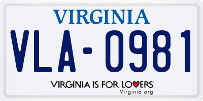 VA license plate VLA0981