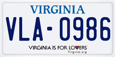 VA license plate VLA0986