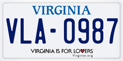 VA license plate VLA0987
