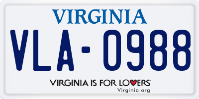 VA license plate VLA0988