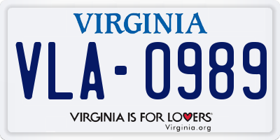 VA license plate VLA0989