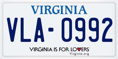 VA license plate VLA0992
