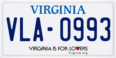 VA license plate VLA0993