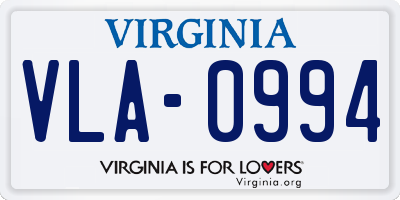 VA license plate VLA0994