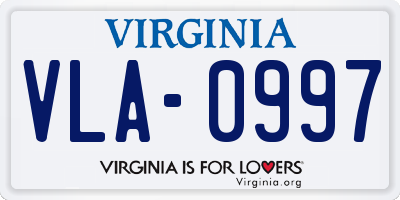 VA license plate VLA0997