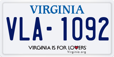 VA license plate VLA1092