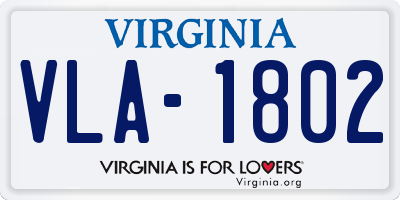 VA license plate VLA1802