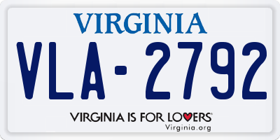 VA license plate VLA2792
