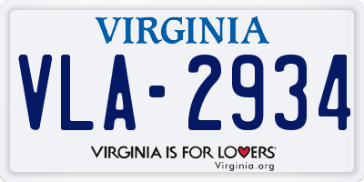 VA license plate VLA2934