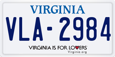 VA license plate VLA2984