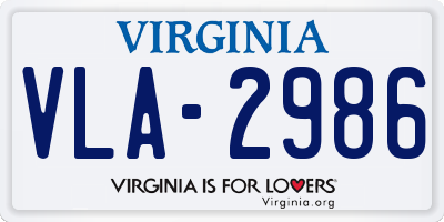 VA license plate VLA2986