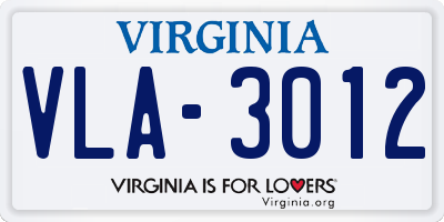 VA license plate VLA3012