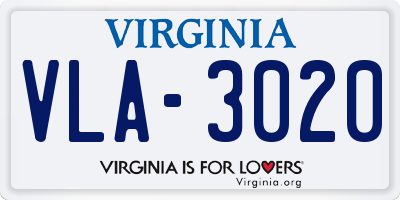 VA license plate VLA3020