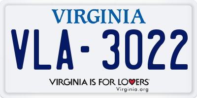 VA license plate VLA3022