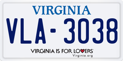 VA license plate VLA3038