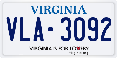 VA license plate VLA3092