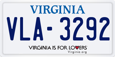 VA license plate VLA3292