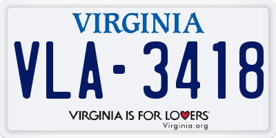 VA license plate VLA3418