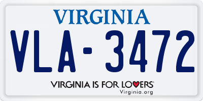 VA license plate VLA3472