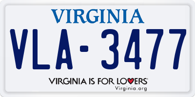 VA license plate VLA3477