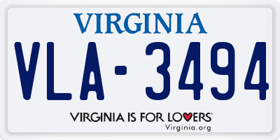 VA license plate VLA3494