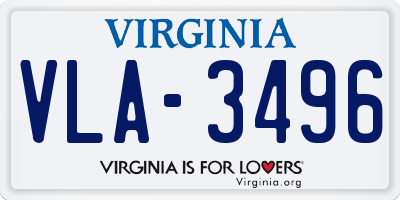 VA license plate VLA3496