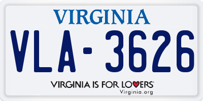 VA license plate VLA3626