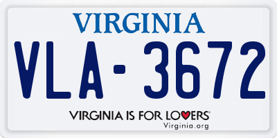 VA license plate VLA3672