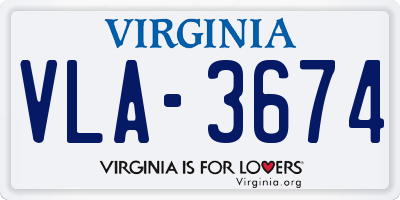 VA license plate VLA3674